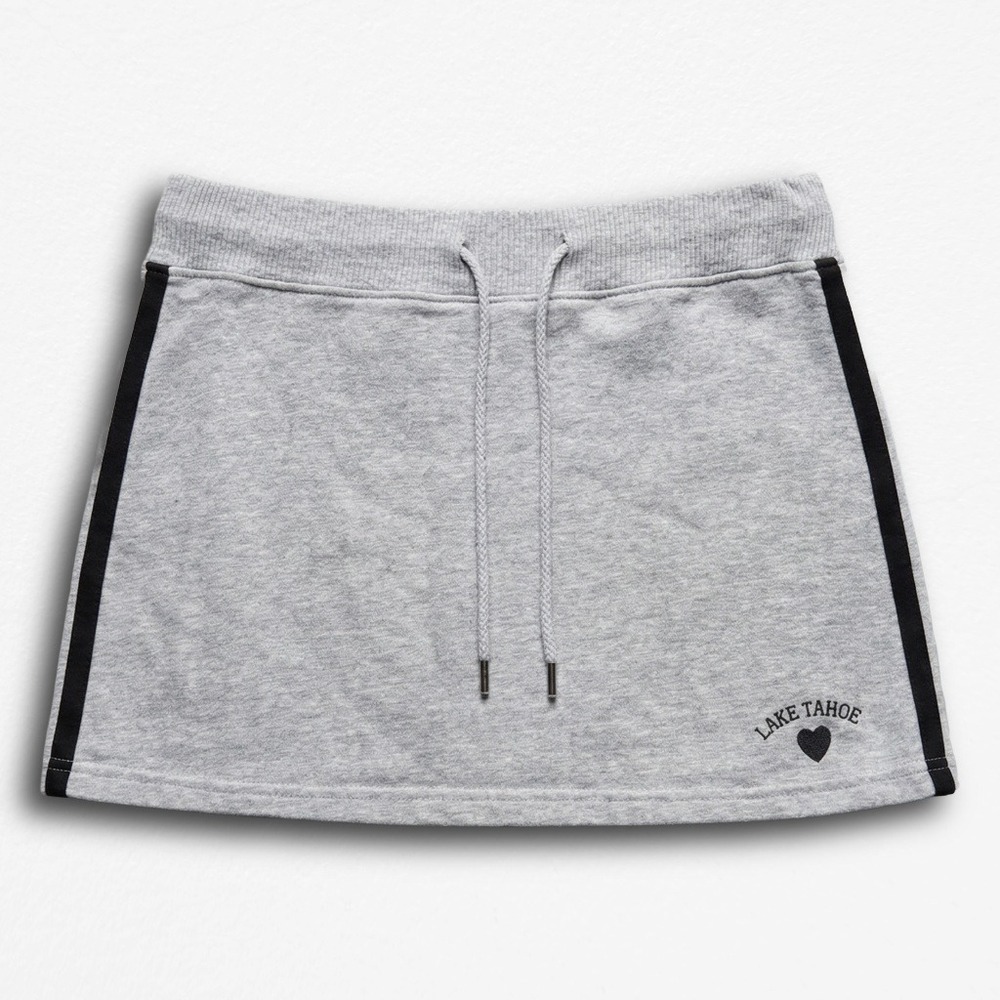 Tipsy Lake Tahoe Gray Mini Skirt Y2K Sporty Side Stripe Drawstring Small